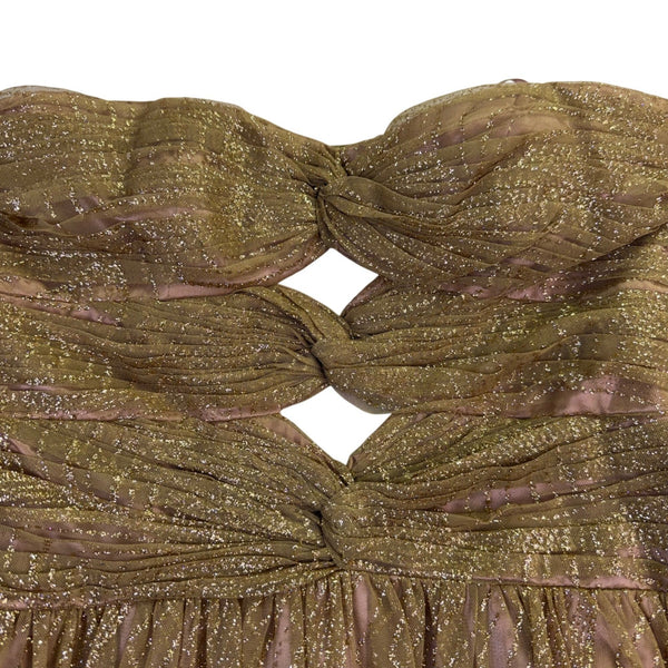 Hailey Adrianna Papell Womens Gold Glitter Mesh Strapless Dress Elegant Size 12