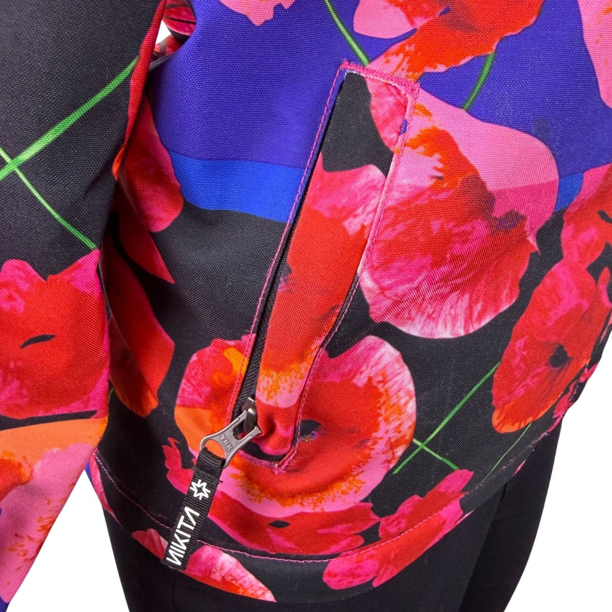 Nikita Womens Black & Floral Hooded Jacket Medium Weatherproof Stylish Design M