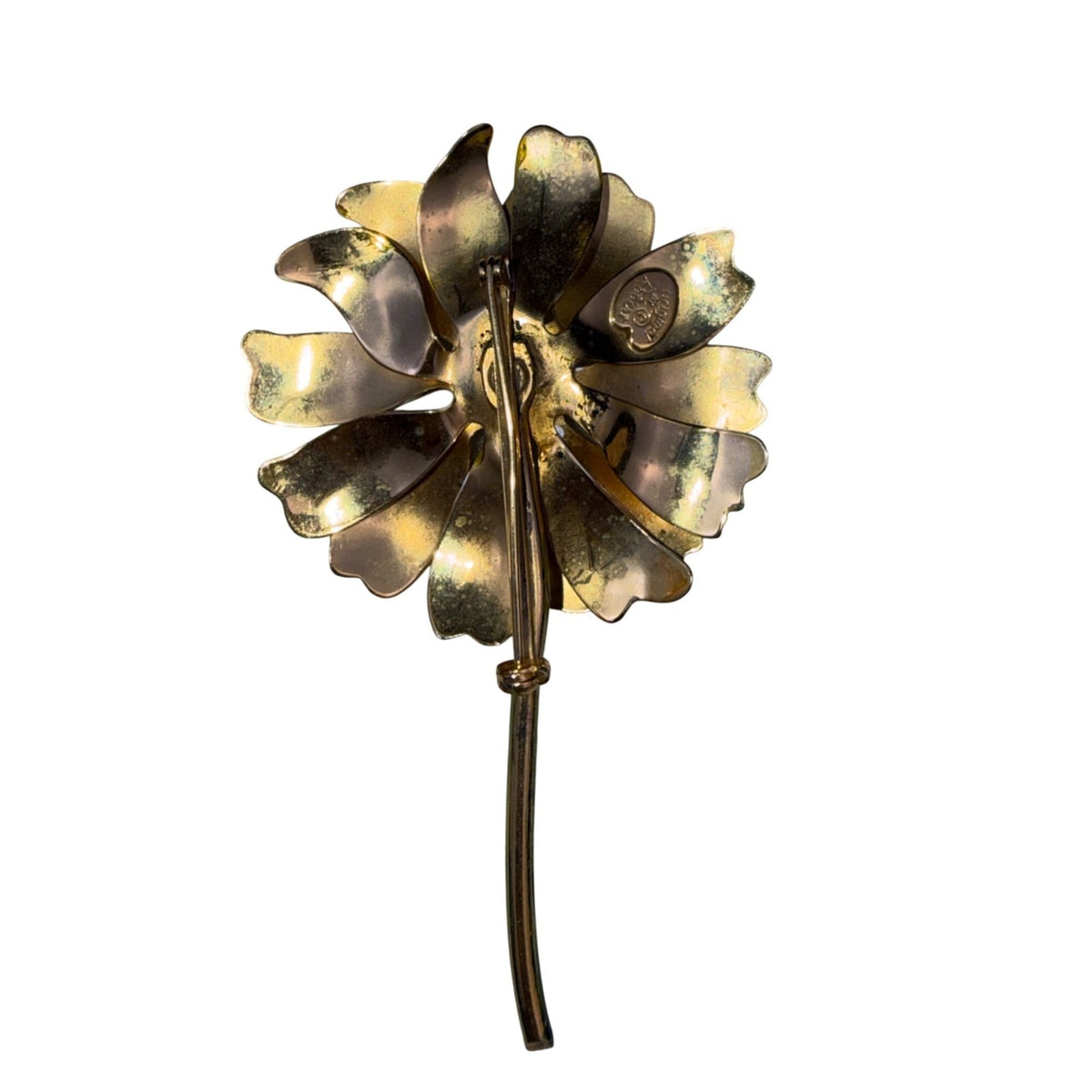 Original By Robert Womens Yellow Enamel Flower Brooch Gold Tone Dark Center