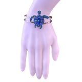 Silver Tone Womens Blue Rhinestone Turtle  Bracelet Adjustable Charm Jewelry