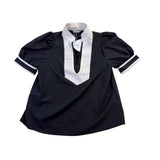Cicy Bell Womens Black/White Puff Sleeve Tunic Top With Collar Size M