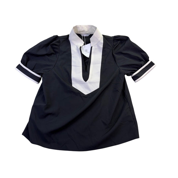 Cicy Bell Womens Black/White Puff Sleeve Tunic Top With Collar Size M