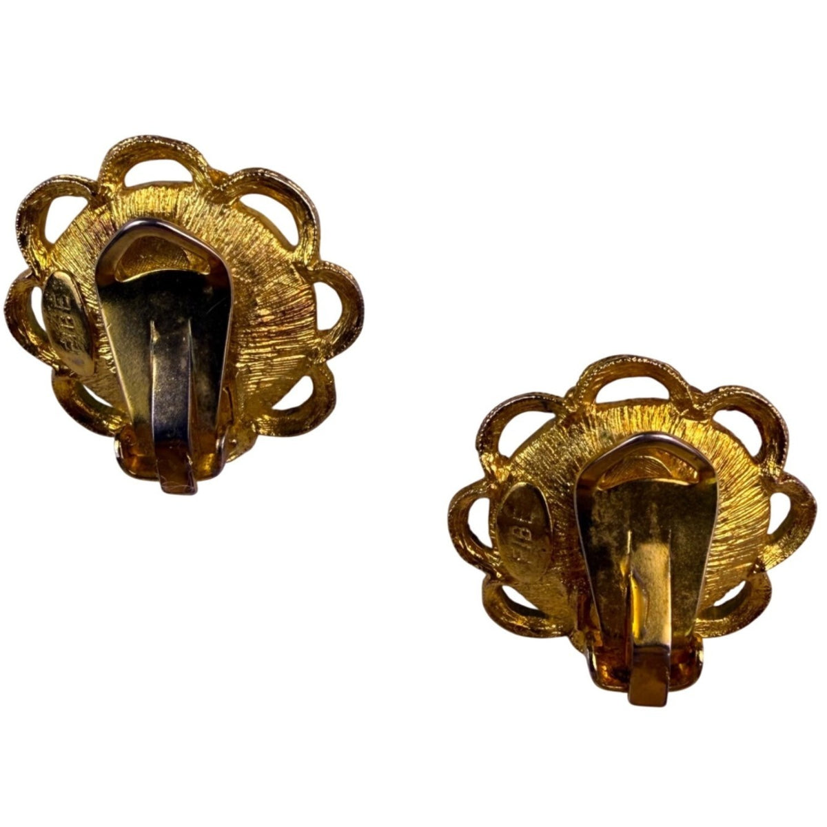 Fibe Womens Gold Tone Blue Swirl Cabochon Clip-On Earrings Vintage