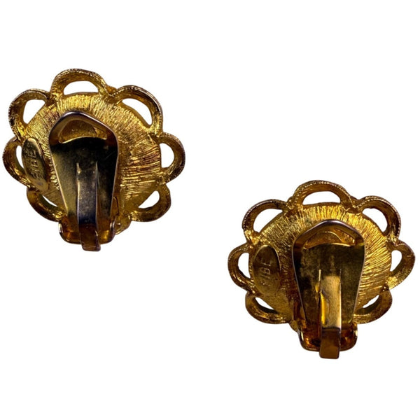Fibe Womens Gold Tone Blue Swirl Cabochon Clip-On Earrings Vintage