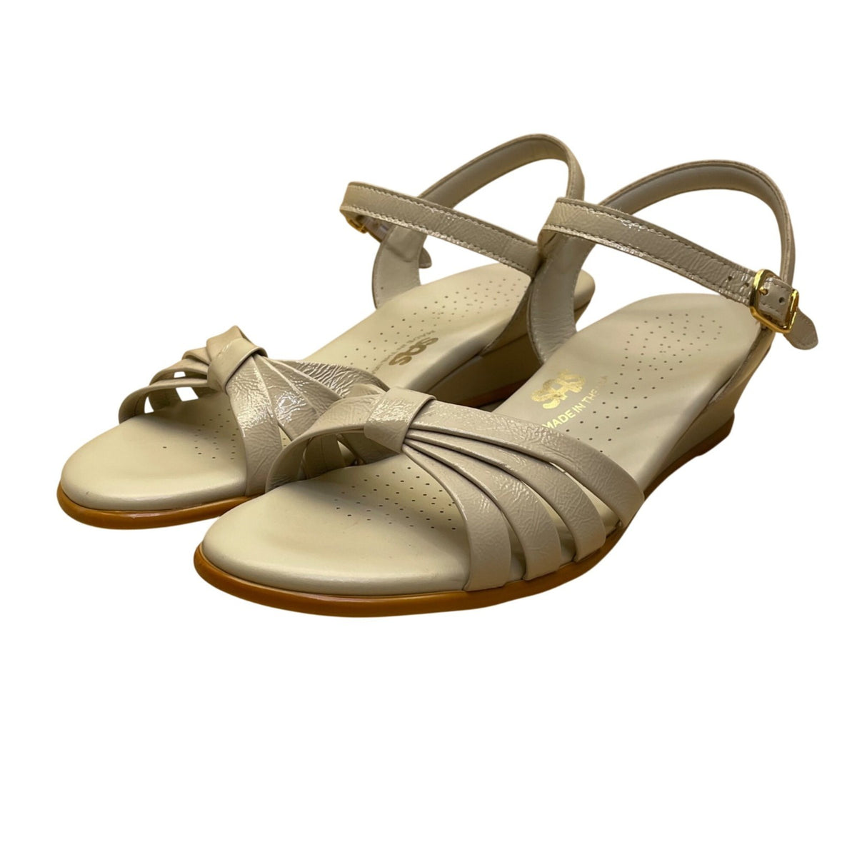 SAS Women’s Gray Leather Strappy Adjustable Ankle Strap Wedge Sandals Size 8.5M