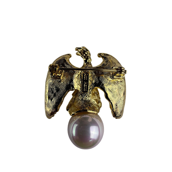 Ann Hand Womens Gold Tone Eagle Brooch With Faux Pearl Accent Elegant Pin