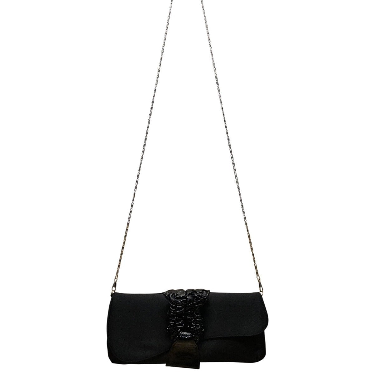 Lulu Townsend Women’s Black Satin With Ruched Detail Chain Strap Clutch Bag