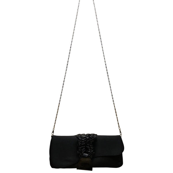 Lulu Townsend Women’s Black Satin With Ruched Detail Chain Strap Clutch Bag