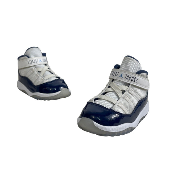 Nike Air Jordan Kids Jumpman Retro 11 Mid Top White Blue Sneakers Sz 8C