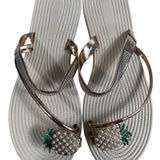 Women's Beige Pineapple Faux Pearls Rhinstone Strap Sandals Sz 42 (11.5 US)