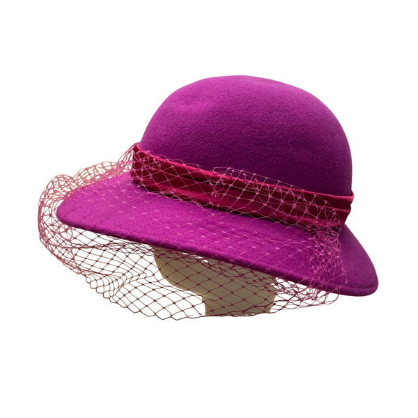 Michael Howard Womens Pink Wool Hat With Satin Ribbon & Veil Vintage Style USA