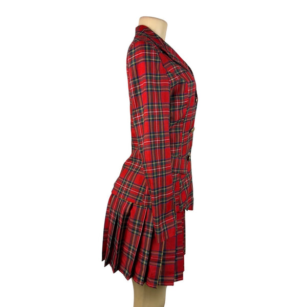 Hug Sunshine Womens Red Plaid Blazer & Pleated Skirt Set Sz L