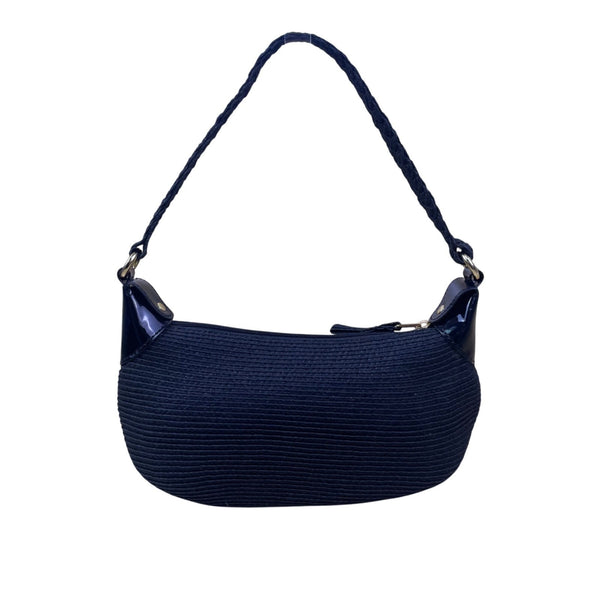 Talbots Women’s Black Braided Handle Faux Leather Trim Zip Closure Shoulder Bag