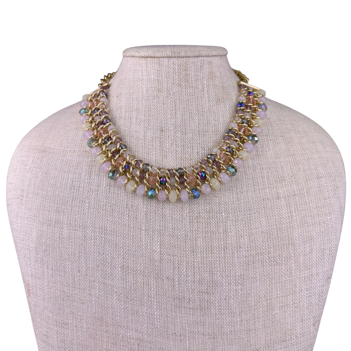 Sfera Womens Gold Tone Multicolor Crystal Bib Collar Necklace Chain Adjustable
