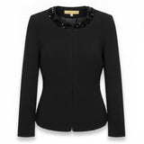 Nipon Boutique Womens Black Embellished Collar Open-Front Jacket Size 4