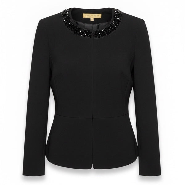 Nipon Boutique Womens Black Embellished Collar Open-Front Jacket Size 4