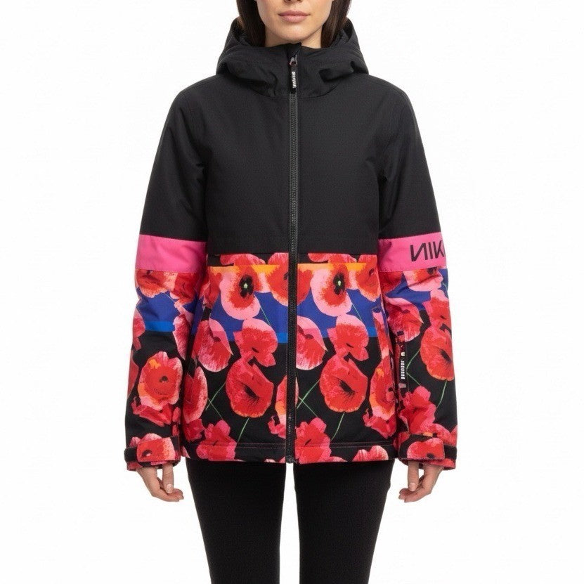 Nikita Womens Black & Floral Hooded Jacket Medium Weatherproof Stylish Design M