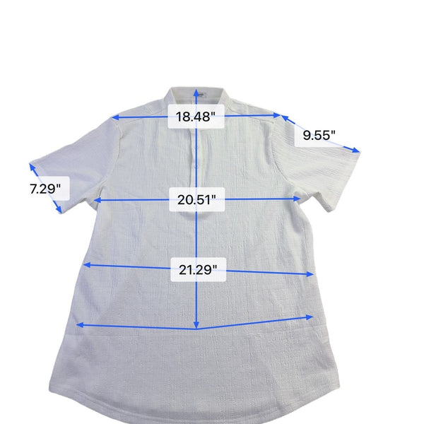 Coofandy Men White  Short Sleeve Stand Collar Shirt Size L
