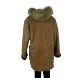 Medison Womens Brown Faux Suede Fur Trim Hooded Winter Coat  Casual Outerwear Sz