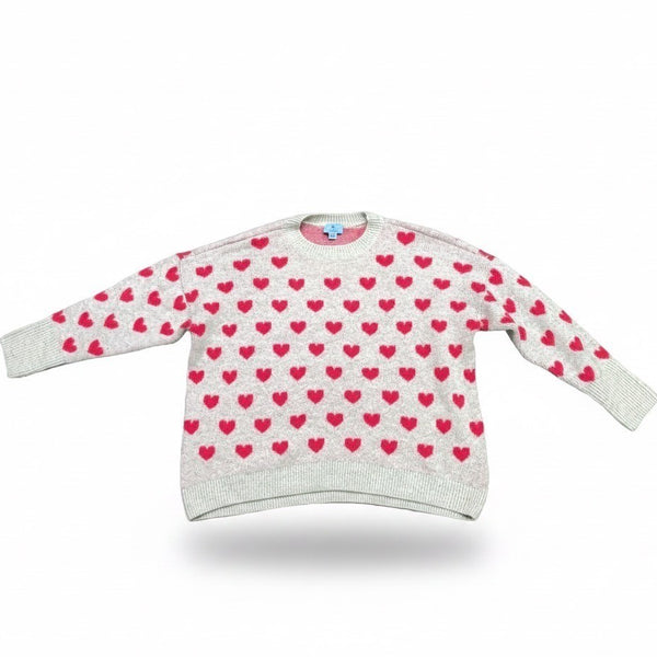 Cece Womens White & Pink Heart Pattern Pullover Sweater Size L