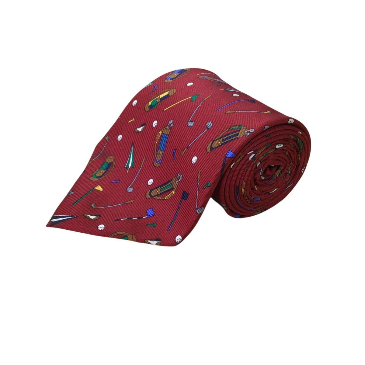 Save The Children Mens Red Silk Golf Themed Novelty Tie "Lets Go Golfin"