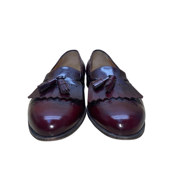 Salvatore Ferragamo Men’s Burgundy Leather Tassel Brogue Accent Loafers Size 13