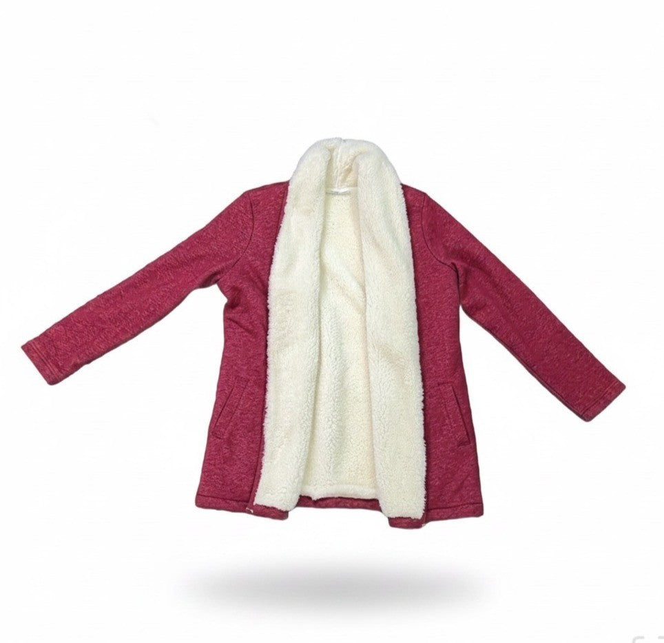 L.L.Bean Womens Burgundy Cotton Blend Sherpa-Lined Cardigan Jacket Size L