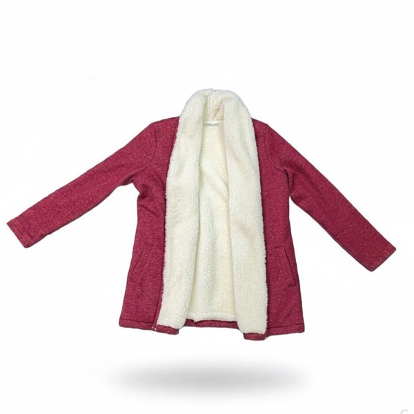 L.L.Bean Womens Burgundy Cotton Blend Sherpa-Lined Cardigan Jacket Size L