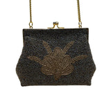Vintage Women’s Gold & Black Beaded Chain Crossbody Strap Evening Clutch Bag