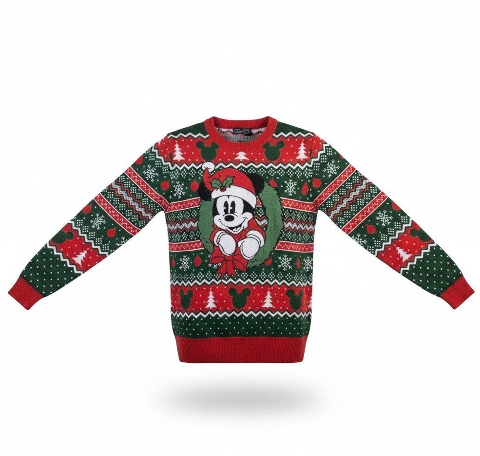 Disney Unisex Green Red Mickey Mouse Holiday Sweater Christmas Size Large