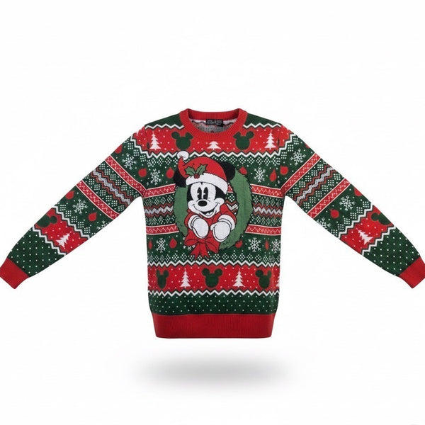 Disney Unisex Green Red Mickey Mouse Holiday Sweater Christmas Size Large