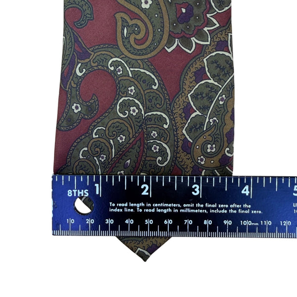 Christian D Mens Burgundy Green Paisley Silk Tie Fabric Woven Italy Made USA
