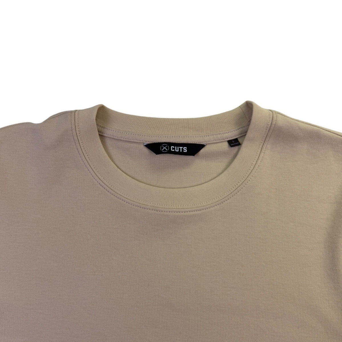 Cuts Womens Beige Cotton & Spandex Crew Neck Short Sleeve T-Shirt Size L