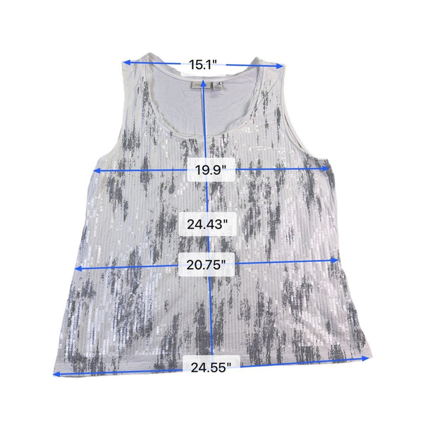 Chicos Womens White & Silver Sequin Tank Top Casual Lightweight Stretch Size 3L