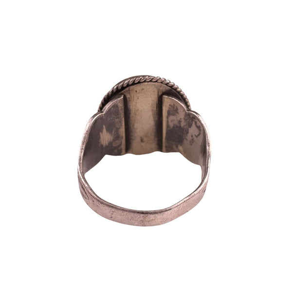 Sterling Silver Womens Green Jade Ring Intricate Handcrafted Unique Vintage
