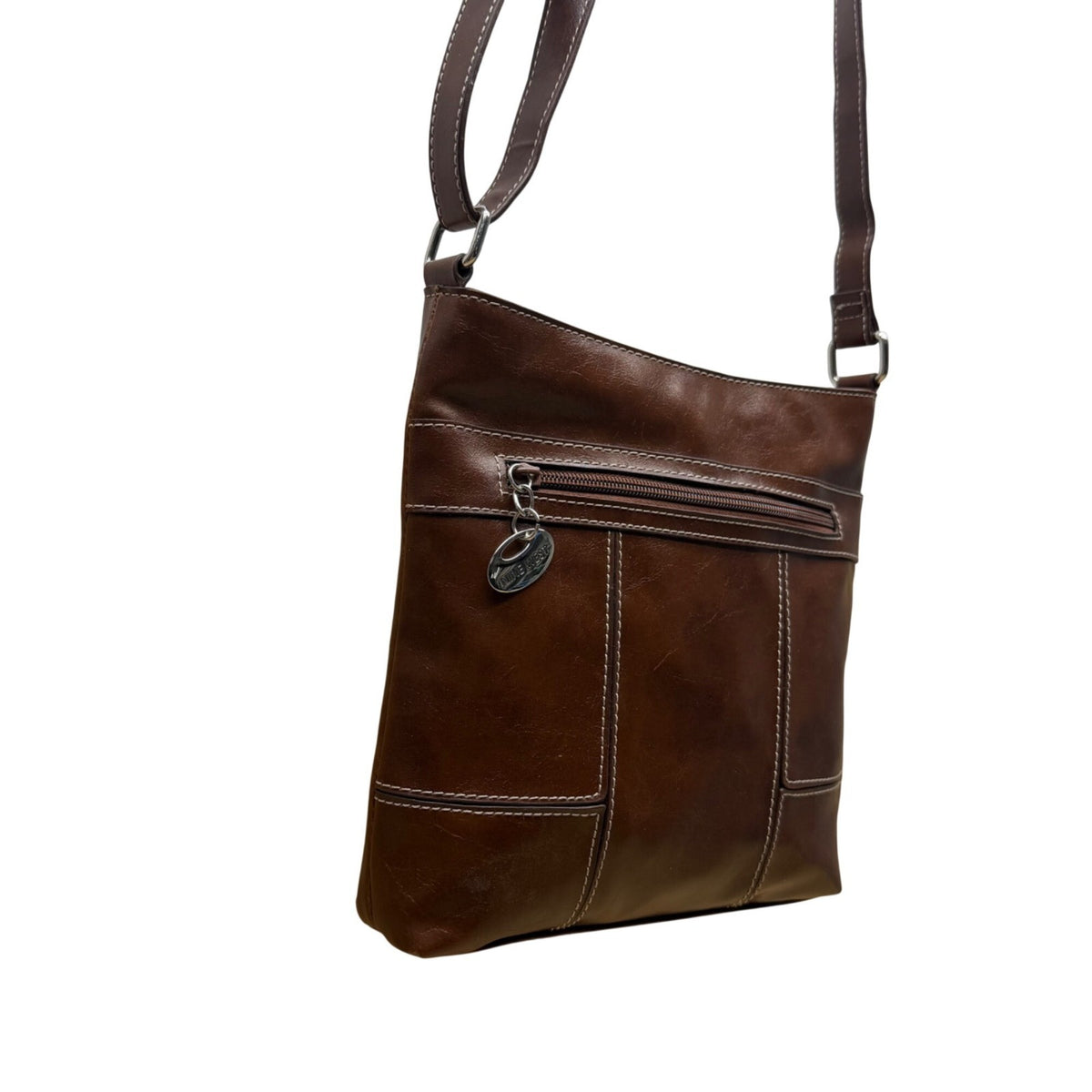 Nine West Women’s Brown Faux Leather Zip Closure Adjustable Strap Crossbody Bag