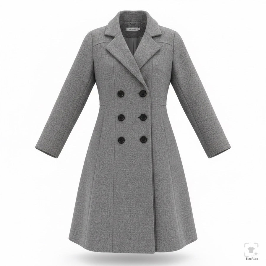 Aptro Womens Gray Wool Blend Double-Breasted Winter Coat Size S