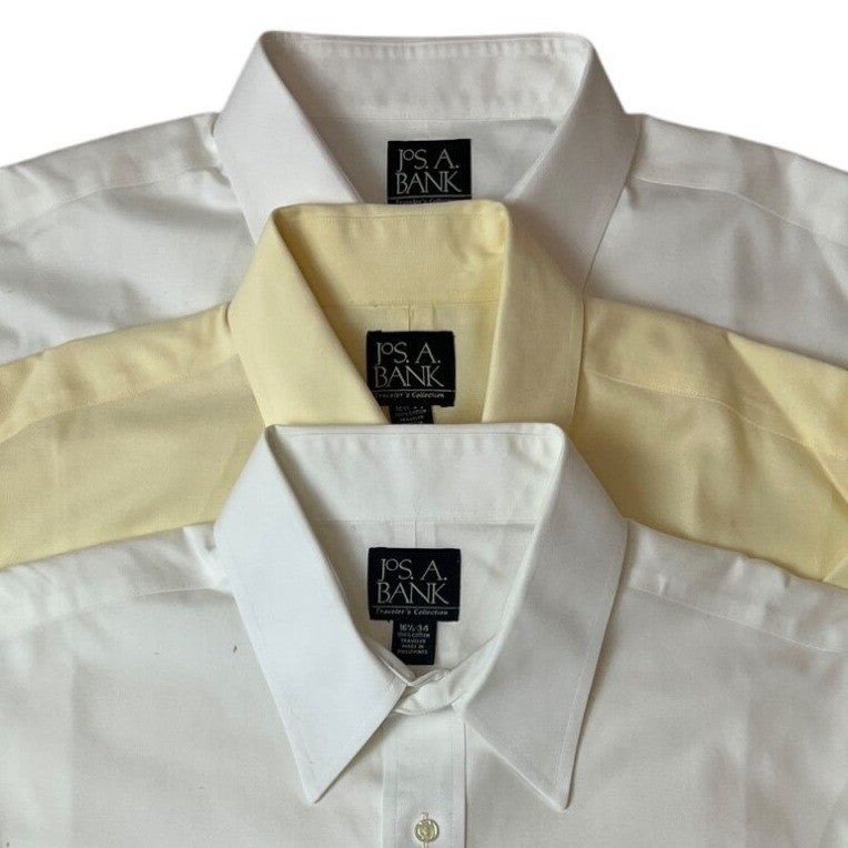 Jos A Bank Mens White Yellow Button-Down Dress Shirts 16.5 34