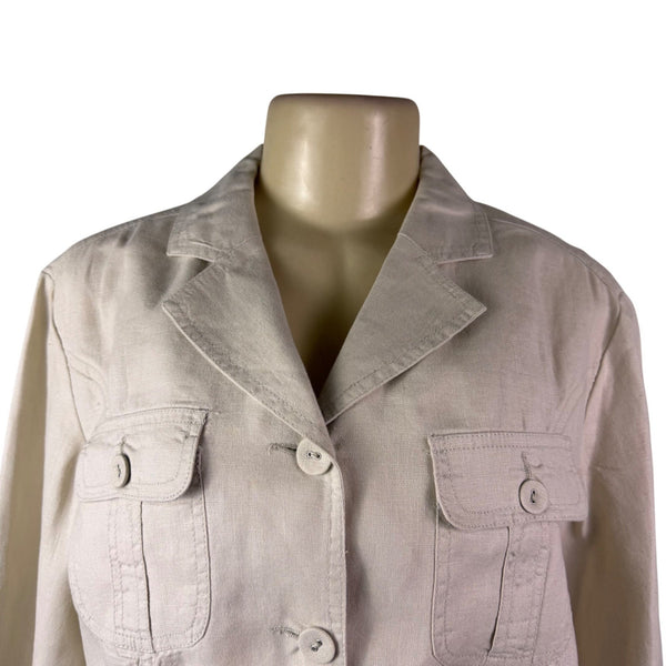 Chicos Womens Beige Linen Button-Up Jacket Two Pockets Casual Size 2