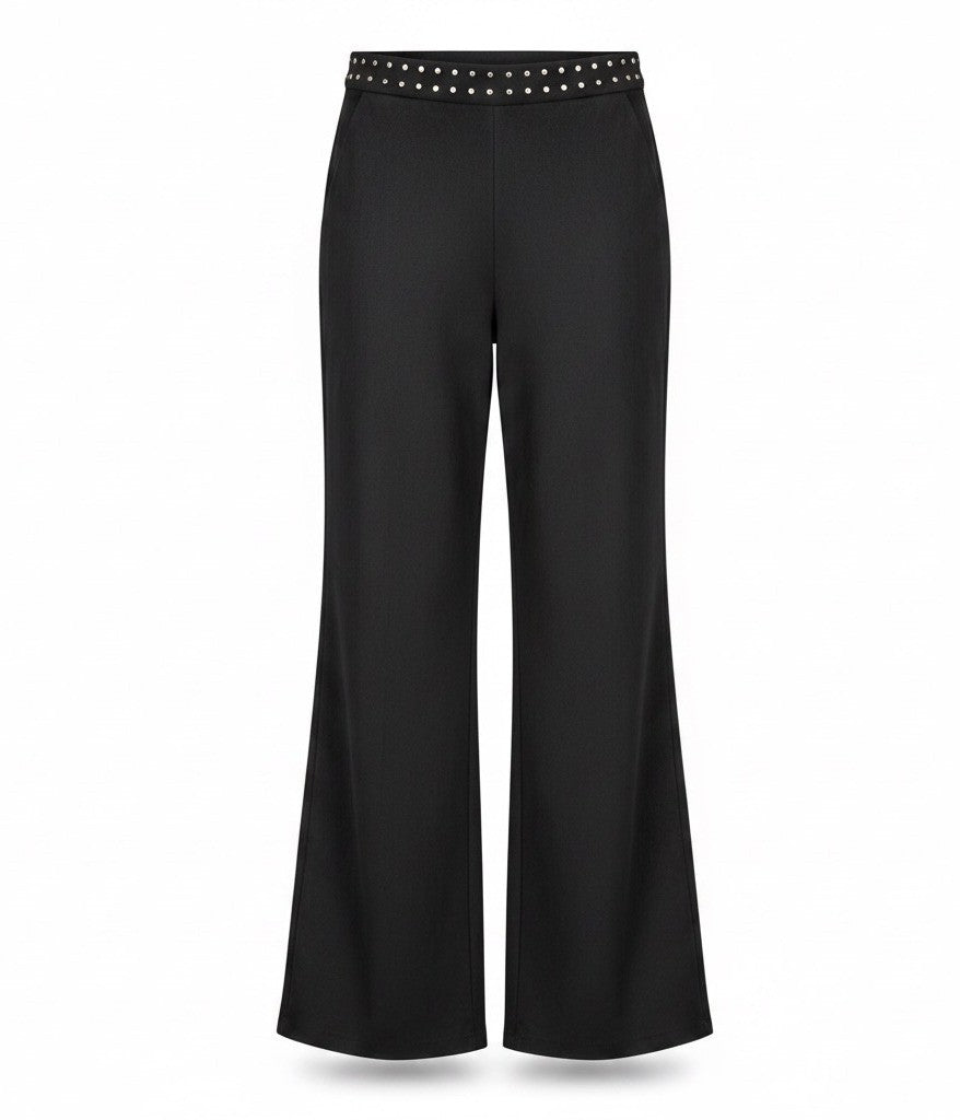 Dear John Womens Black Wide-Leg Pants With Studded Waistband Size 27
