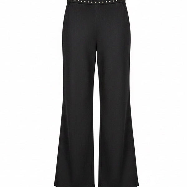 Dear John Womens Black Wide-Leg Pants With Studded Waistband Size 27