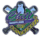 Chill Maryland 2017 Soft Enamel Lapel Pin With Penguin & Crossed Bats Design