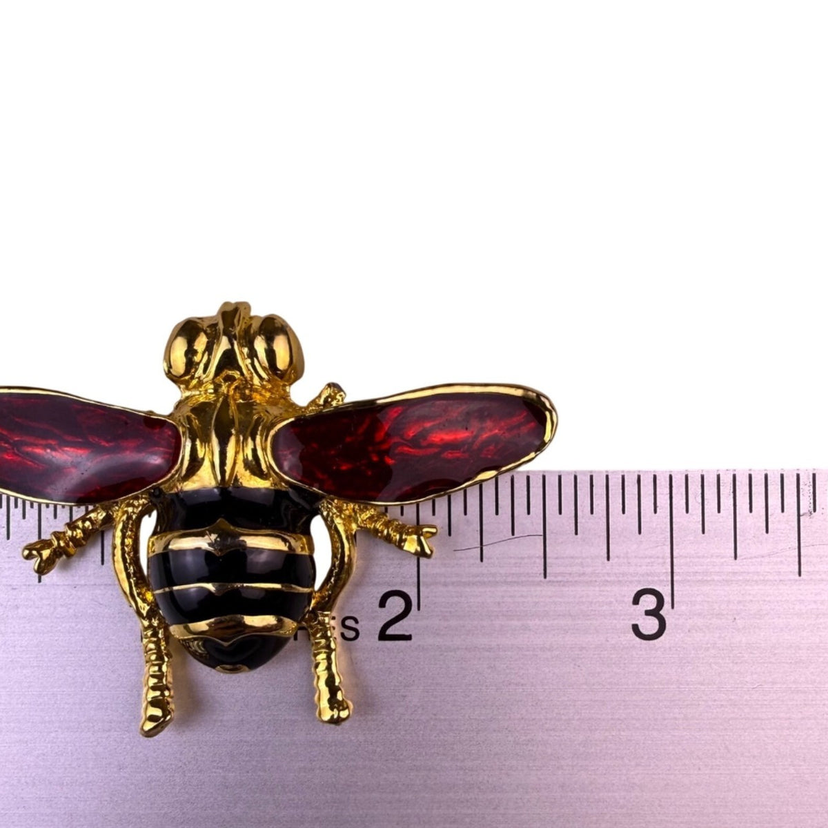 Gold Tone Enamel Bee Brooch Red Wings Enameled Detail Jewelry Pin Vintage
