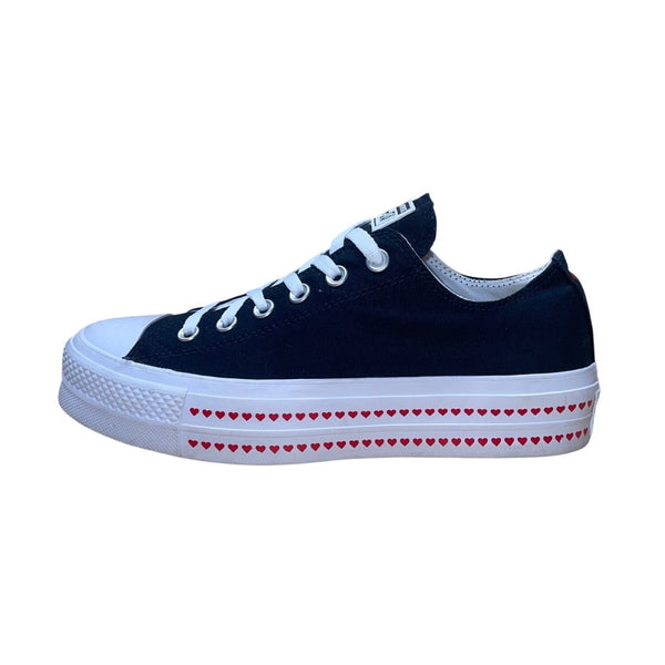 Converse Women’s Black & White Canvas Low-Top LYF Heart Platform Sneakers Sz 9
