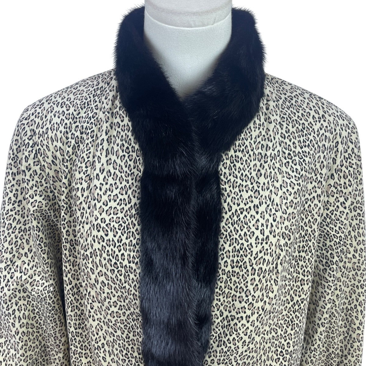 Silverman Furs Womens Black Mink Trim Leopard Print Coat Elegant Outerwear