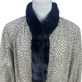 Silverman Furs Womens Black Mink Trim Leopard Print Coat Elegant Outerwear