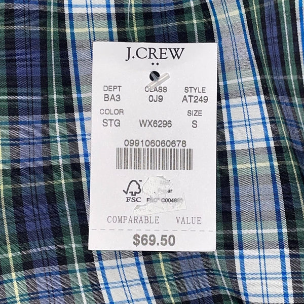 J.Crew Mens Flex Wrinkle-Free Plaid Button-Up Shirt Size S Blue/Green New
