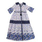 R. Vivimos Womens Blue & White Floral Maxi Dress Cotton Button Down Size XL
