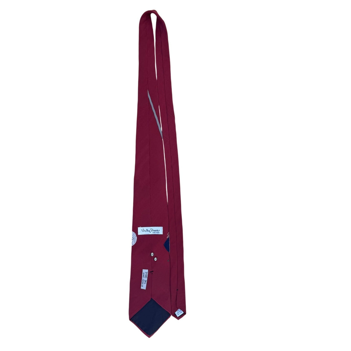 Vichy Davis Mens Burgundy 100% Silk Novelty Golf Print Tie Made In USA