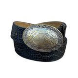 Streets Ahead Womens Black Leather Belt Croc Embossed Western Silver Buckle M